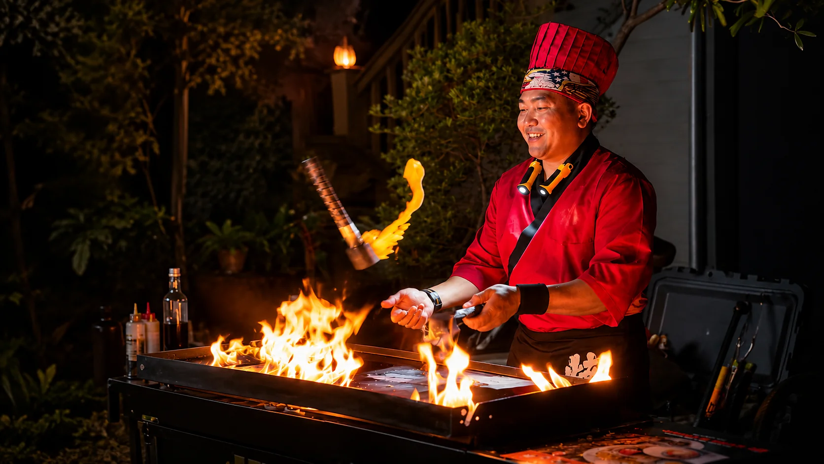 Chef Hibachi Five Star 30A menampilkan live fire show